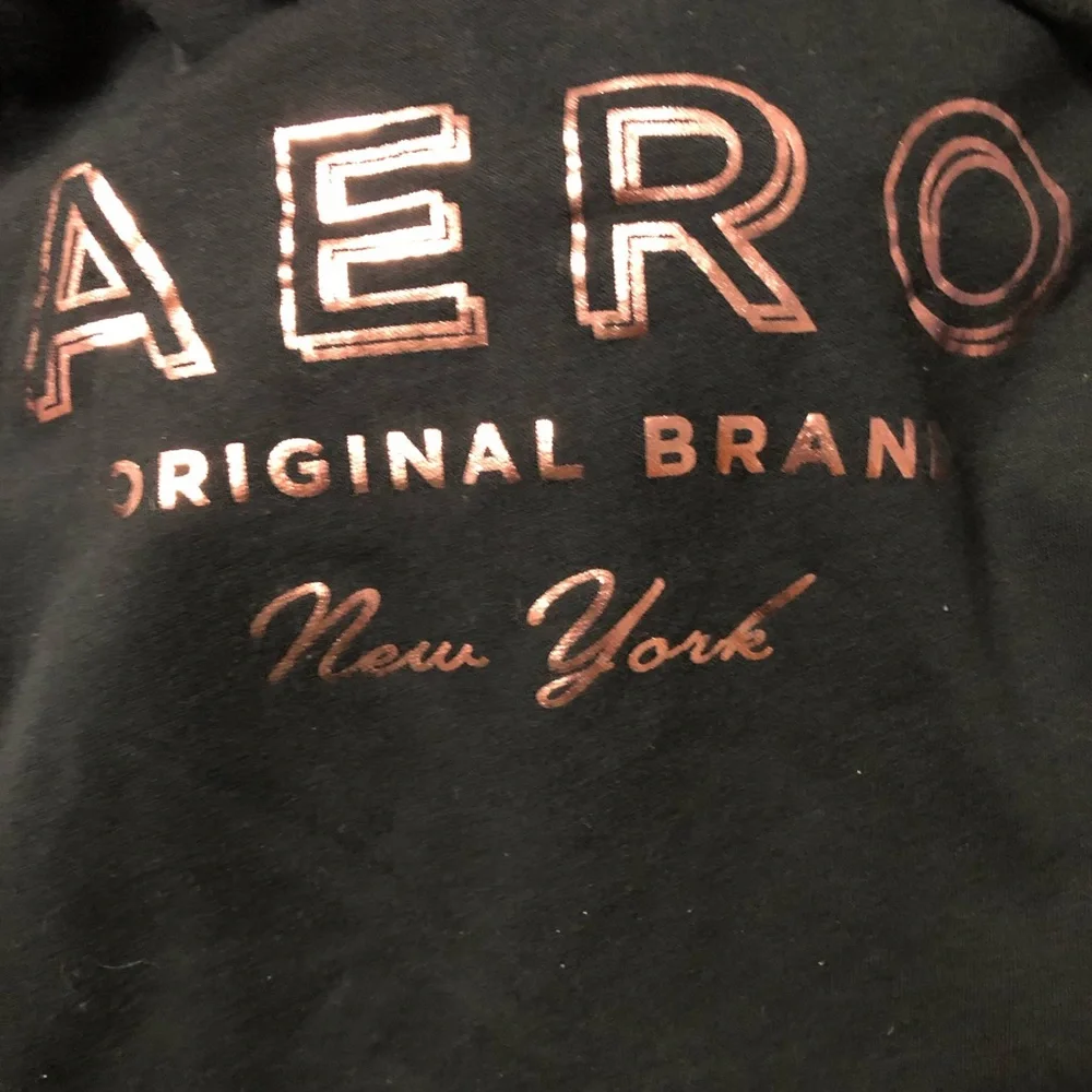 Aeropostale y2k black pinkish gold logo hooded sweatshirt women’s Size XS teens - Picture 3 of 6